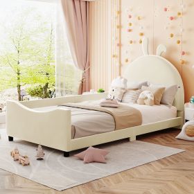 Twin Size Upholstered Daybed with Rabbit Ear Shaped Headboard, Beige