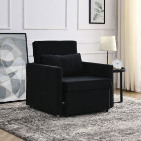 Sofa Bed Chair 2-in-1 Convertible Chair Bed, Lounger Sleeper Chair for Small Space with One Pillow, Black Velvet