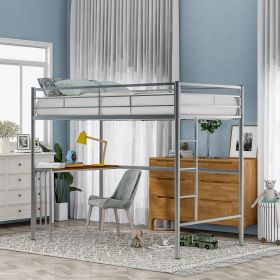 Twin Metal Bunk Bed with Desk, Ladder and Guardrails, Loft Bed for Bedroom, Silver(OLD SKU : MF195191AAN)