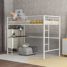 Twin Metal Bunk Bed with Desk, Ladder and Guardrails, Loft Bed for Bedroom, White(OLD SKU : MF195191AAK)