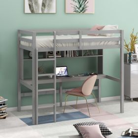 Twin Size Loft Bed with Convenient Desk;  Shelves;  and Ladder