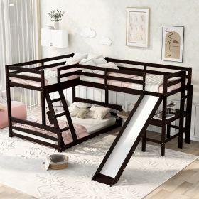 Twin over Full Bunk Bed with Twin Size Loft Bed with Desk and Slide,Full-Length Guardrail