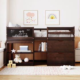 Twin Size Low Loft Bed with Rolling Desk, Shelf and Drawers