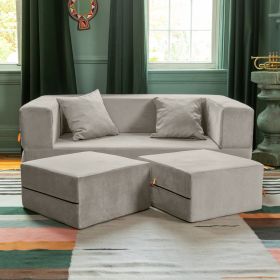 Jaxx Zipline Convertible Sleeper Loveseat & Ottomans, Textured Microvelvet - Dove Grey