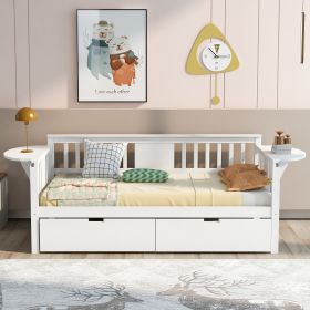 Twin size Daybed with Two Drawers; Wood Slat Support; White