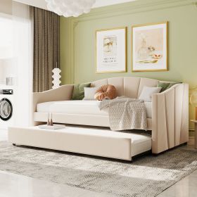 Upholstered Daybed Sofa Bed Twin Size With Trundle Bed and Wood Slat ; Beige