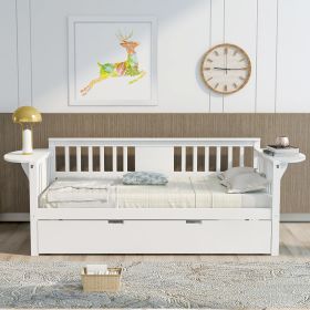 Twin Wooden Daybed with Trundle Bed ; Sofa Bed for Bedroom Living Room; White