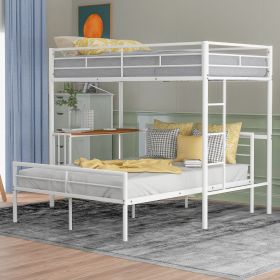 Twin Over Full Metal Bunk Bed with Desk, Ladder and Quality Slats for Bedroom, Metallic White(OLD SKU :LP000092AAK)