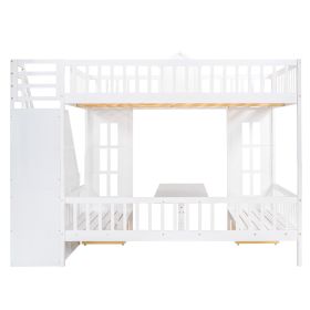 Full-Over-Full Bunk Bed with Changeable Table ; Bunk Bed Turn into Upper Bed and Down Desk - White