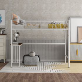 Twin Metal Bunk Bed with Desk;  Ladder and Guardrails;  Loft Bed for Bedroom