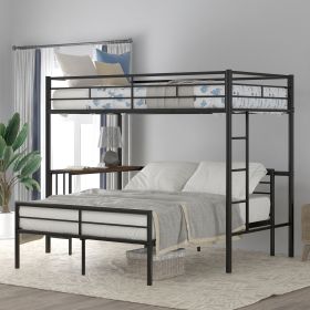 Twin Over Full Metal Bunk Bed with Desk;  Ladder and Quality Slats for Bedroom