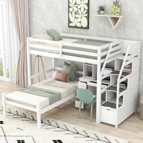 Twin Size Loft Bed with a Stand-alone Bed;  Storage Staircase;  Desk;  Shelves and Drawers