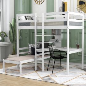 Convertible Loft Bed with L-Shape Desk, Twin Bunk Bed with Shelves and Ladder, White(OLD SKU:SM000209AAK-1)