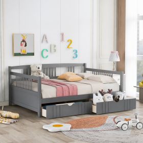 Full Size Daybed Wood Bed with Two Drawers,Gray(OLD SKU:LP000058AAE)