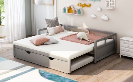 Extending Daybed with Trundle, Wooden Daybed with Trundle, Gray