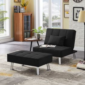 Modern Fabric Single Sofa Bed with Ottoman , Convertible Folding Futon Chair, Lounge Chair Set with Metal Legs .