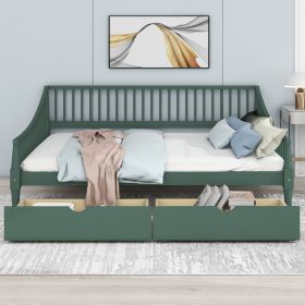 Full Size Daybed with Two Storage Drawers and Support Legs, Green