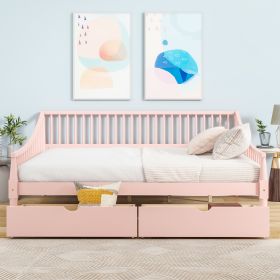 Full Size Daybed with Two Storage Drawers and Support Legs, Pink