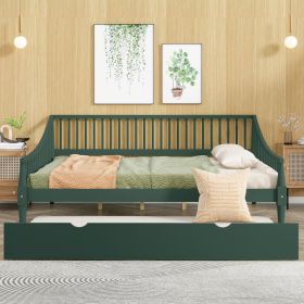 Full Size Daybed with Trundle and Support Legs, Green