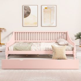 Full Size Daybed with Trundle and Support Legs, Pink