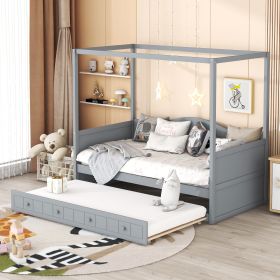 Twin Size Canopy Day Bed with twin size Trundle, Gray