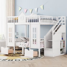 Full-Over-Full Bunk Bed with Changeable Table, Bunk Bed Turn into Upper Bed and Down Desk -White