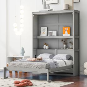 Full Size Murphy Bed Wall Bed with Shelves,Gray