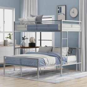 Twin Over Full Metal Bunk Bed with Desk, Ladder and Quality Slats for Bedroom, Metallic Silver(OLD SKU :LP000092AAN)