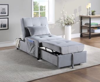 Modern Lift Top Storage Bench with Pull-out Bed 1pc Gray Velvet Tufted Solid Wood Furniture Convertible Chair