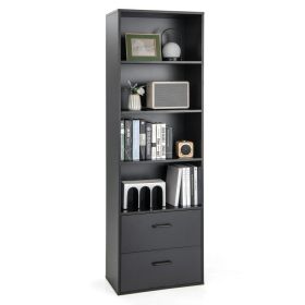 6-Tier Tall Freestanding Bookshelf with 4 Open Shelves and 2 Drawers