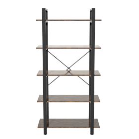 5 Tier Rustic Brown Shelf Wood and Metal Bookcase Vintage Industrial Bookshelf