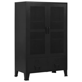 Office Cabinet with Mesh Doors Industrial Black 29.5"x15.7"x47.2" Steel