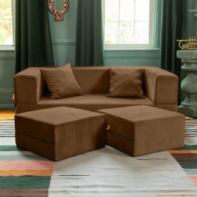 Jaxx Zipline Convertible Sleeper Loveseat & Ottomans (Option: Textured Microvelvet - Toffee)