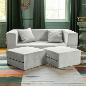 Jaxx Zipline Convertible Sleeper Loveseat & Ottomans (Option: Textured Microvelvet - Ice)