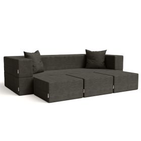 Jaxx Zipline Convertible Sleeper Sofa & Three Ottomans / California King-Size Bed (Option: Textured Microvelvet - Charcoal)