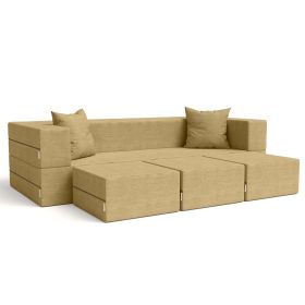 Jaxx Zipline Convertible Sleeper Sofa & Three Ottomans / California King-Size Bed (Option: Textured Microvelvet - Camel)