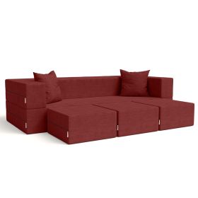 Jaxx Zipline Convertible Sleeper Sofa & Three Ottomans / California King-Size Bed (Option: Textured Microvelvet - Berry Red)