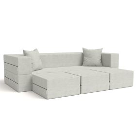 Jaxx Zipline Convertible Sleeper Sofa & Three Ottomans / California King-Size Bed (Option: Textured Microvelvet - Ice)