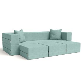 Jaxx Zipline Convertible Sleeper Sofa & Three Ottomans / California King-Size Bed (Option: Textured Microvelvet - Caribbean)