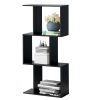 2/3/4 Tiers Wooden S-Shaped Bookcase for Living Room Bedroom Office